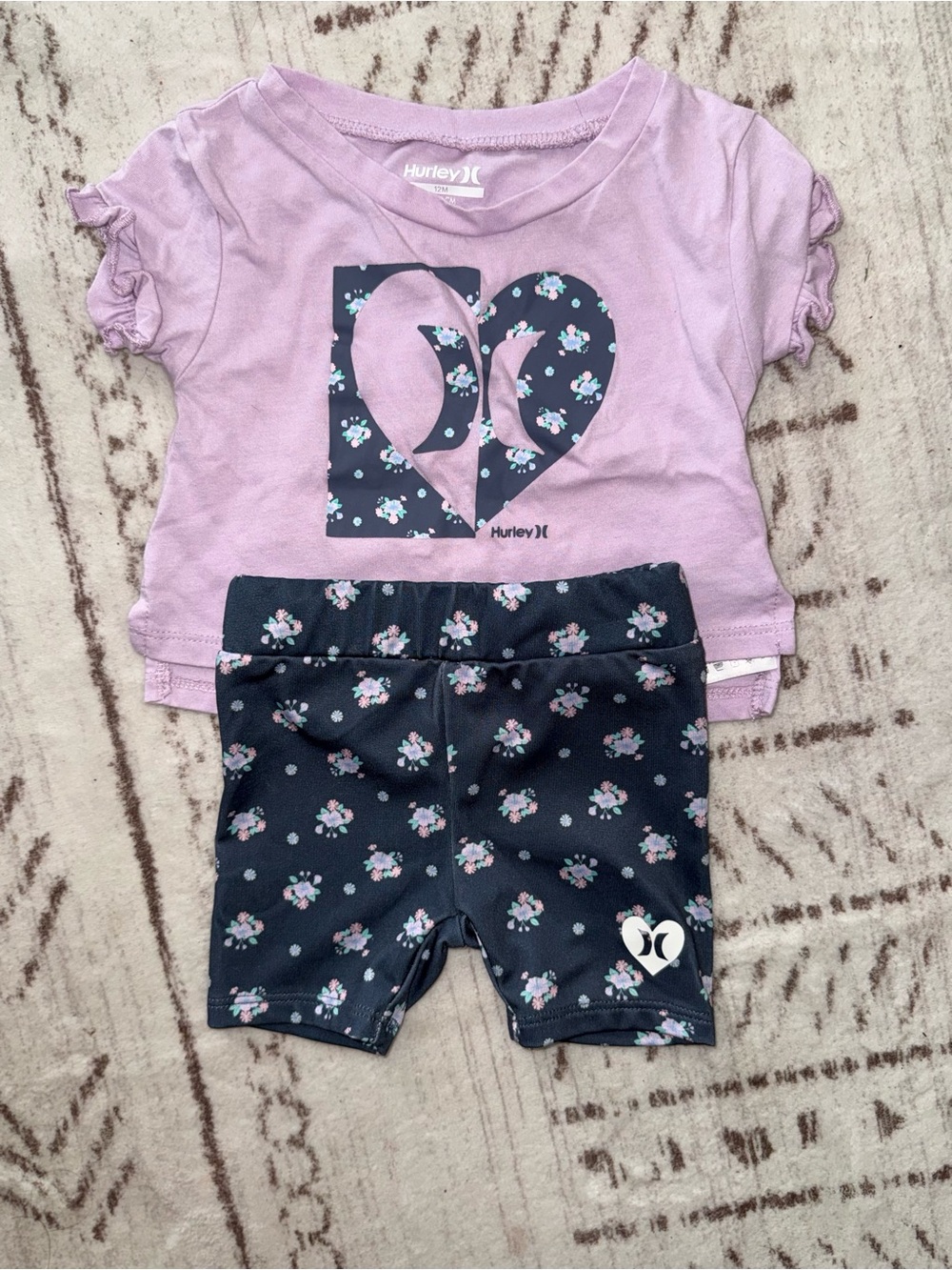 Hurley Lilac Tee with Navy Floral Bike Shorts